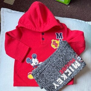 Disney Red Hoodie and Gray Sweatpants Set for Kids